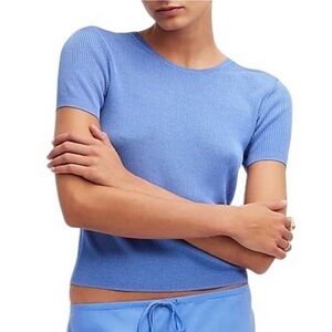 New Madewell Micro Rib Fitted Short Sleeve Sweater Tee NQ337 Celeste Blue XS